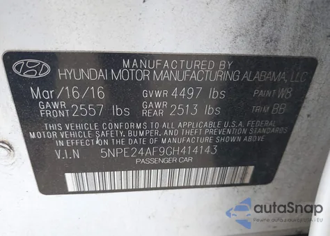 2016 Hyundai Sonata Se from USA, damaged, VIN 5NPE24AF9GH414143